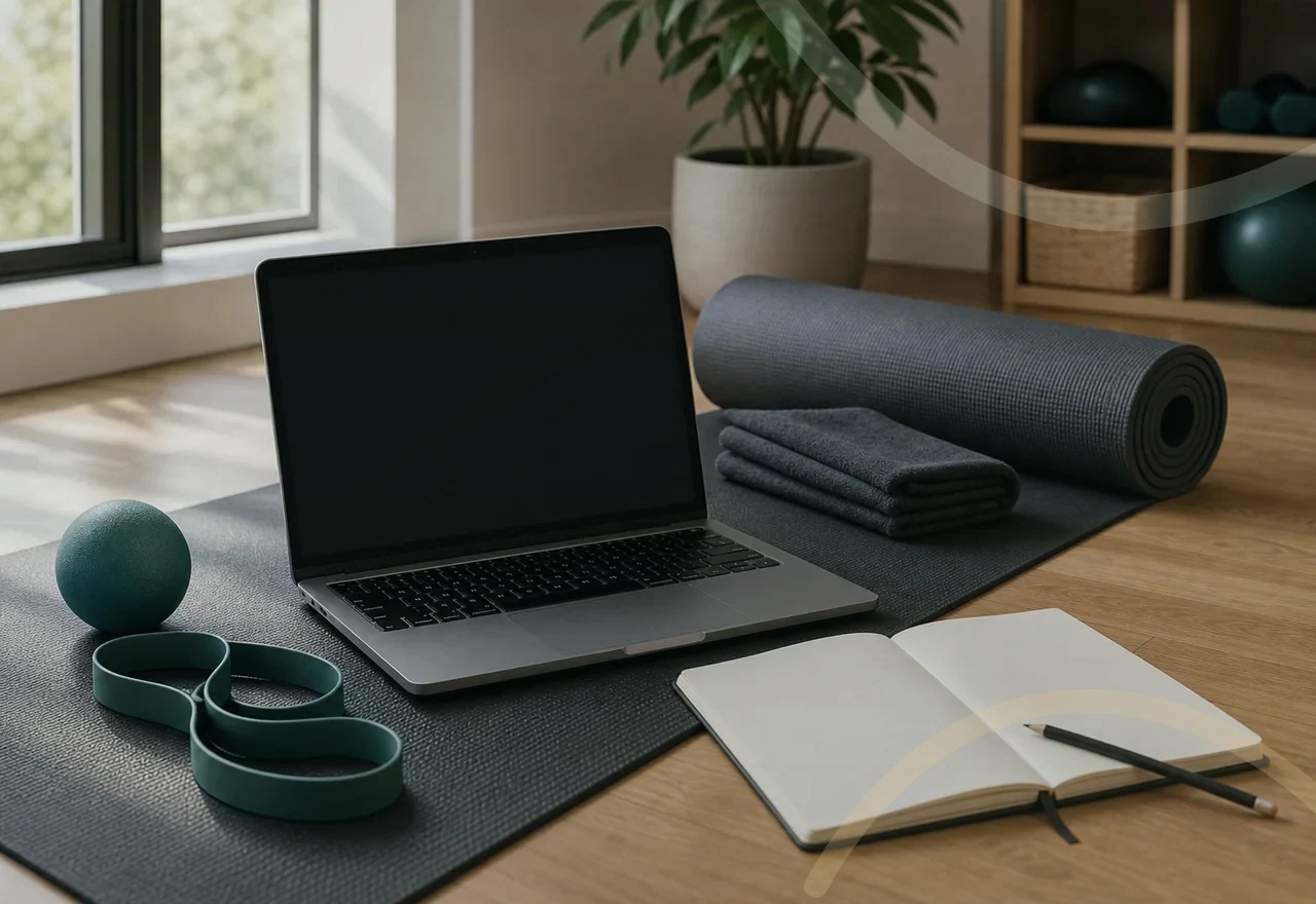 Notebook a pohybové pomůcky pro online pohybový start